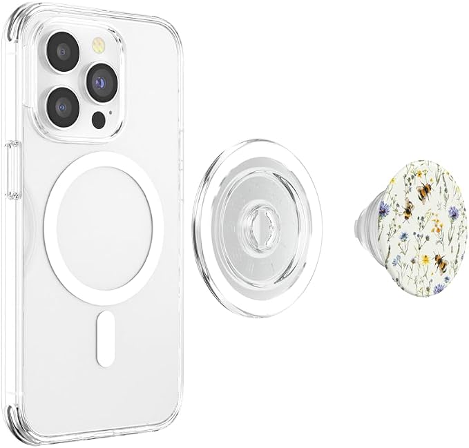 Aesthetic Bee and Wildflowers Boho Modern On Beige PopSockets PopGrip for MagSafe