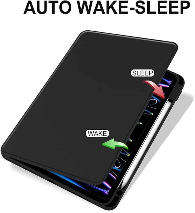 iPad Pro 11 Case 4th/3rd/2nd/1st Gen Balck | 360° Rotating Pencil Holder Compatible with 2022/2021/2020/2018 Clear Acrylic Back Auto Sleep/Wake
