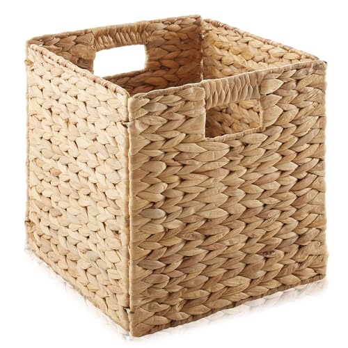 Casafield 10.5" x 10.5" Water Hyacinth Storage Baskets, Natural - Set of 6 Collapsible Cube Organizers, Woven Bins for Bathroom, Bedroom, Laundry, Pantry, Shelves - size: 6-Pack