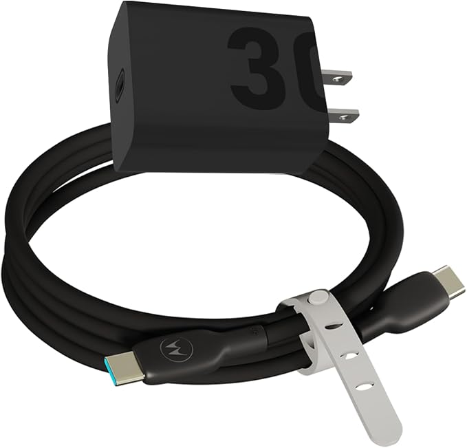 Motorola TurboPower 30W Charger + Black Silicone Cable Bundle