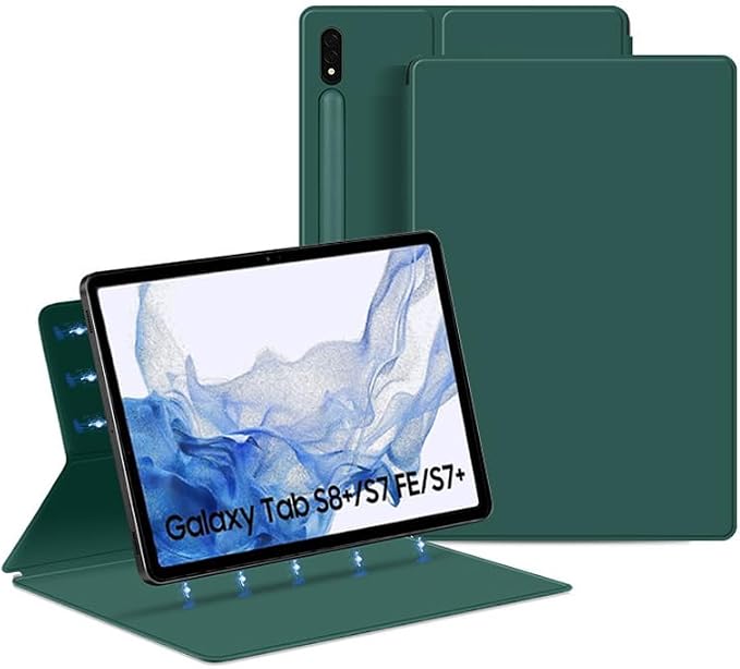 Magnetic Case for Galaxy Tab S8 Plus 12.4 inch 2022/Galaxy Tab S7 FE 2021/Galaxy Tab S7 Plus 2020 with Pen Holder Lightweight and Slim Magnetic Stand Case with Auto Sleep/Wake Black