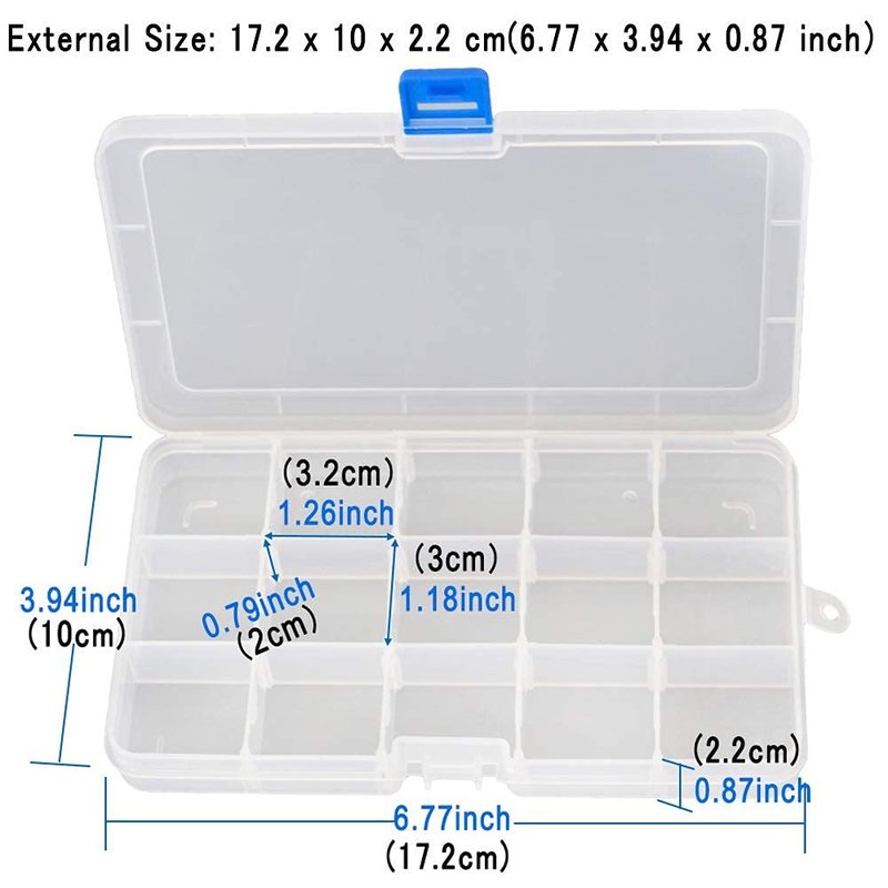 Qualsen 15 Girds Bead Organizer with Adjustable Dividers(4 Pack), Tackle Box Organizer and Small Plastic Organizer Box for Jewelry, Beads, Earrings, Crafts, Screws and Fishing Tackles Small Items