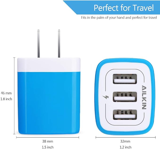 Wall Charger AILKIN 3.1A MultiPort Fast Charger Plug Travel Home Power Adapter Quick Charging Block Base Boxed for iPhone 15 14 13 12 11 10 8 7 Pro Max Mini Samsung Galaxy Pixel Kindle USB Brick