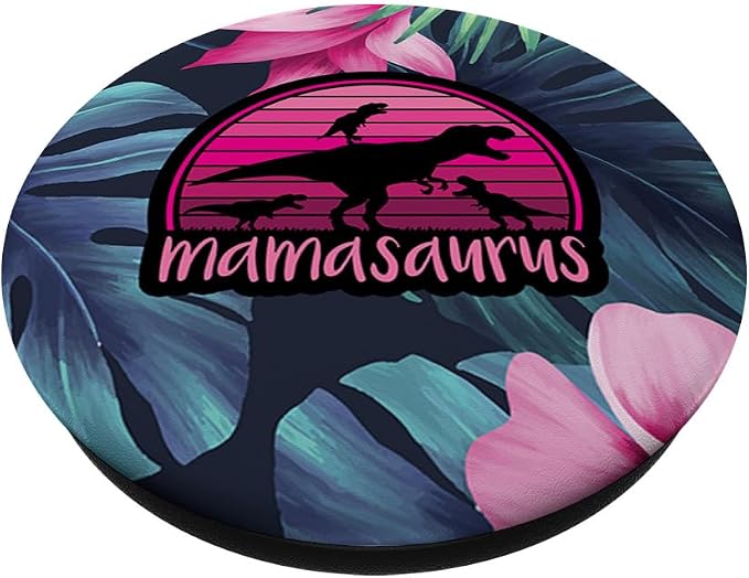 Mamasaurus Floral - 3 Kids Retro Funny Gift For Mother Case PopSockets Adhesive PopGrip