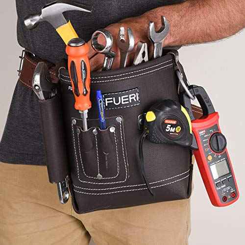 FUERI Leather Tool Pouches Carpenter Pouch Electrician Bag Tools Belt Suspenders Organizer for Men Construction Heavy Duty Iron Work