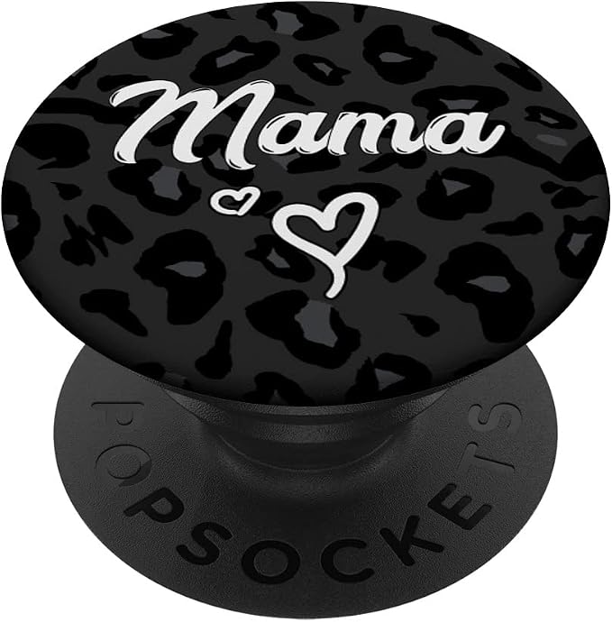 Mama Text for Mommy in Black Cheetah Pattern with Heart PopSockets Adhesive PopGrip