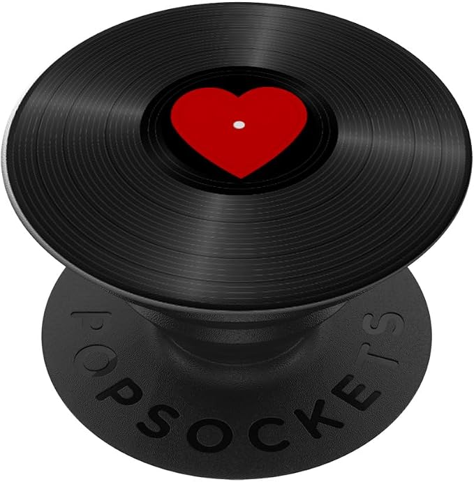 Retro Vinyl Record Red Heart Music Lover PopSockets Adhesive PopGrip