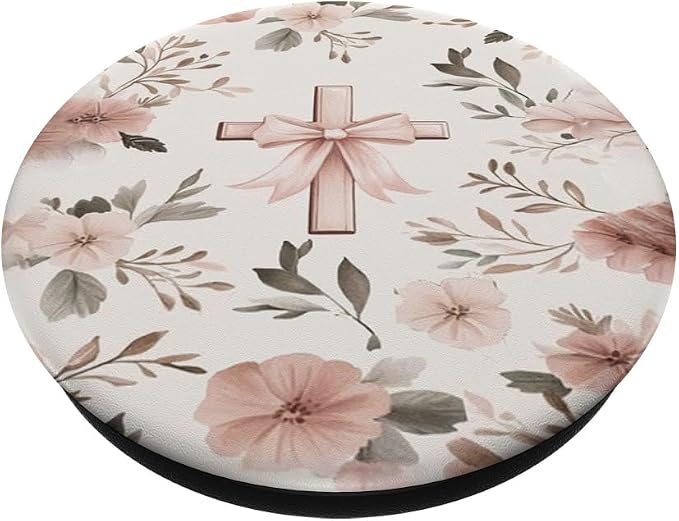 Aesthetic Christian with Bow &amp Flower Pink Faith Bow Cross PopSockets Adhesive PopGrip