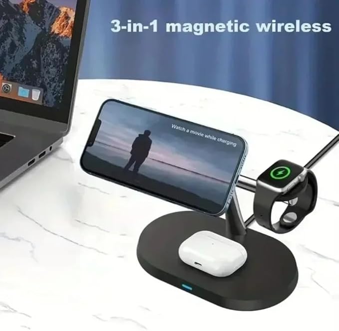 Desktop 3 in 1 Wireless Charger Stand for Samsung Galaxy S25 S24 S23 Watch 8 7 6 5 4 3 Active 1 2 Earbuds Super Fast Charging Station (Black)