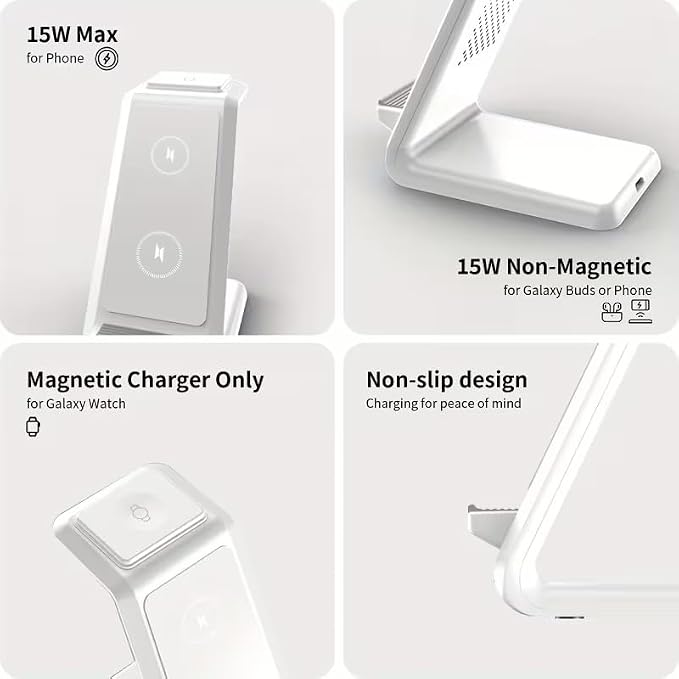 3-in-1 15W Wireless Charger Making the Desktop Cleaner Wireless Charger with Dual CoilWhite