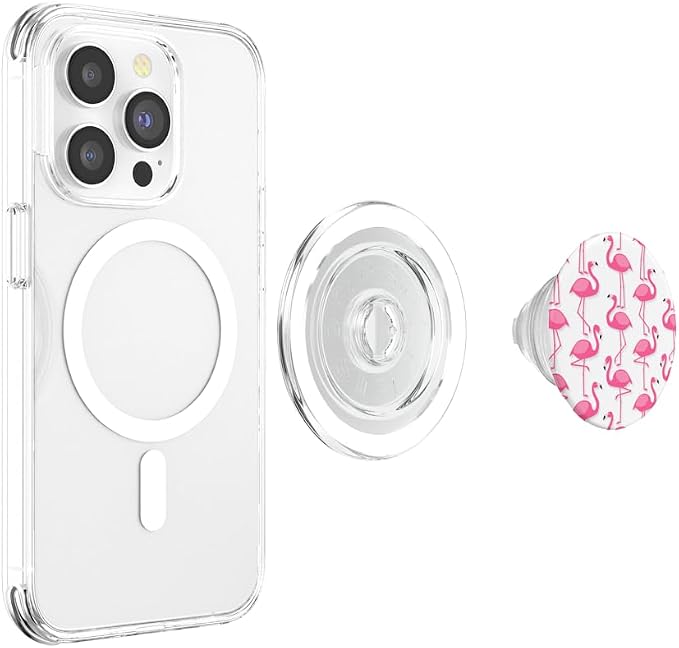 Pink Flamingo Flamenco Party White Background PopSockets Adhesive PopGrip