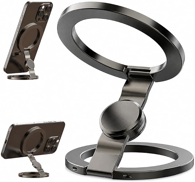 Magnetic Phone Stand Foldable 360° Rotating Phone Holder with Dual-Sided Magnetic Design Adjustable Desktop Stand for Home Office Travel and Daily Use (Grey-1)