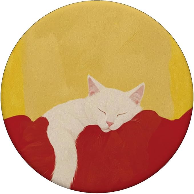 Yellow Sleeping Cat Lover Illustration Print PopSockets Adhesive PopGrip