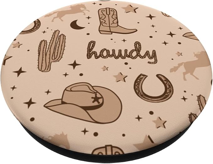 Pastel Cowboy Hat and Boot Pattern Brown Cowgirl Aesthetic PopSockets Adhesive PopGrip