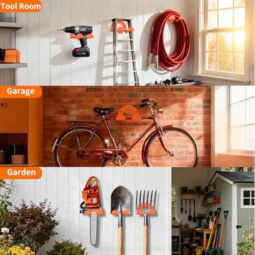 Weed Eater Hanger, Garage Organizer Trimmer Rack Wall Mount, Garden Power Tool Holder Garage Hooks for Grass Trimmer, Hedge Trimmer, Leaf Blower and Chainsaw Storage, 2 Pack