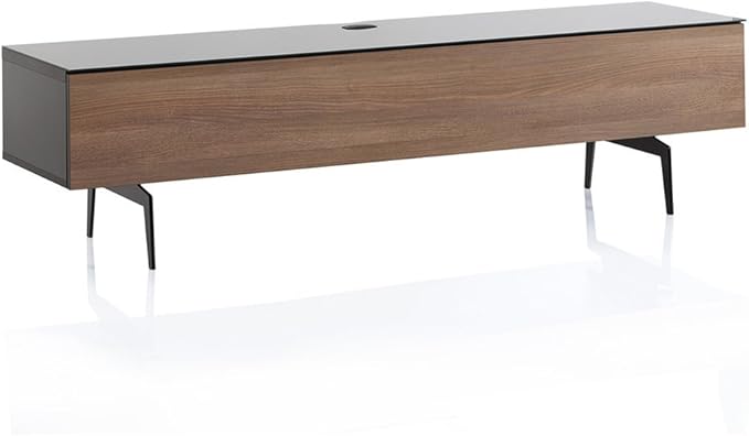 SONOROUS ST-360 Premium TV Stand for Living Room – Modern TV Stands & Entertainment Center with Storage – Black Glass & Walnut Wood Cover – Luxury Media Console with Metal Legs for TVs up to 75 inches