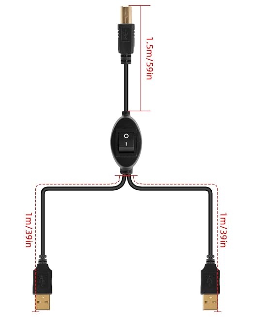 2 in 1 USB Printer Splitter Cable USB A Male to USB B Male Printer Cable with Toggle Switch for 2 Computers Share Scanner Printer.(2.5M/8.2FT)
