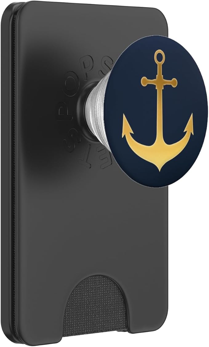 Golden Anchor nautical design On Dark Navy Blue PopSockets Adhesive PopGrip