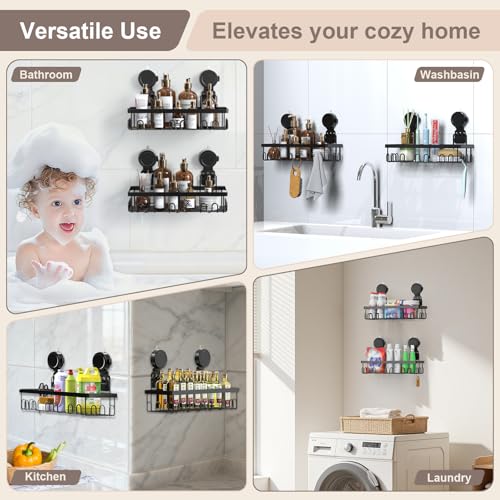 JOTPE Shower Caddy Suction Cup 2 Pack, No Drilling Shower Organizer for Bathroom with Large Capacity, Storage Suction Powerful Max Hold 40 lbs, Waterproof & Removable Bathroom Shelf, Black - size: Extra large