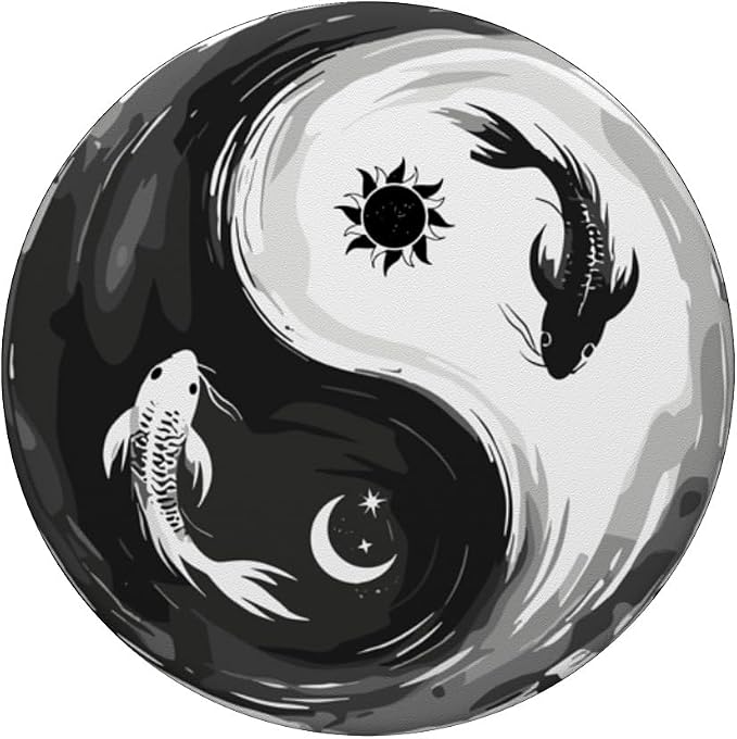 Black White Yin Yang Koi Fish Japanese Balance Art Pattern PopSockets PopWallet for MagSafe