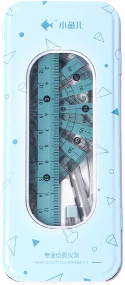 LABANCA 7 Pcs Compass Set with Protractor Rulers Drafting Tools Kit for Math Geometry (Y-Blue)