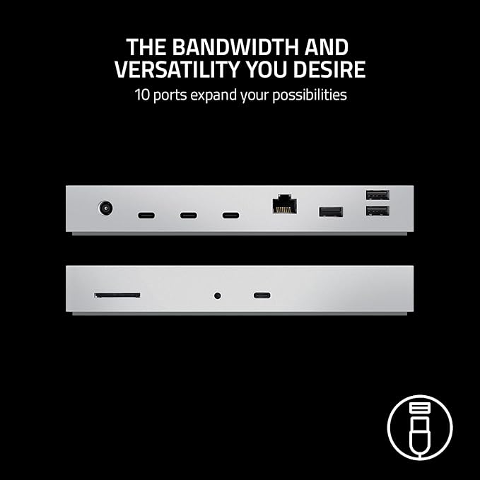 Razer Thunderbolt 4 Dock: 10 Ports in 1 - Dual 4K or Single 8K Output - USB A and C Hub, 2.5 GbE Thunderbolt 3, Mac, and PC Compatible - Thunderbolt 4 Certified - Passthrough Charging - Mercury White