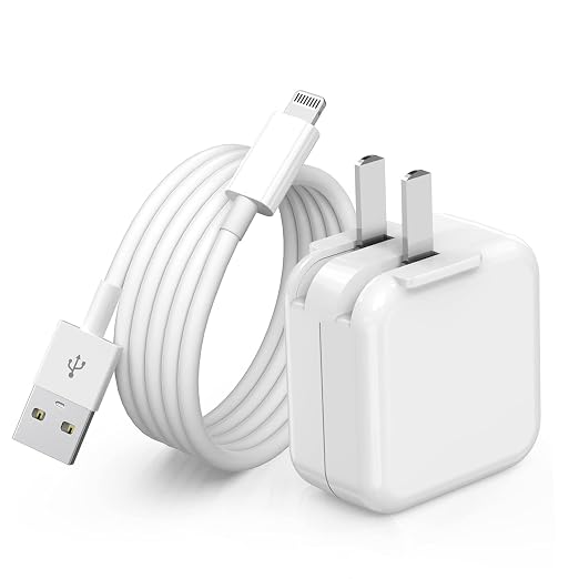 10FT iPad ChargeriPhone Charger Pad Cord Fast Charging 12W USB Wall Charge | Foldable Portable Travel Plug with 10Foot USB A to Lightning Fast Charging Cable for iPad Mini 1/2/3/4/5Air 1/2/3iPhone
