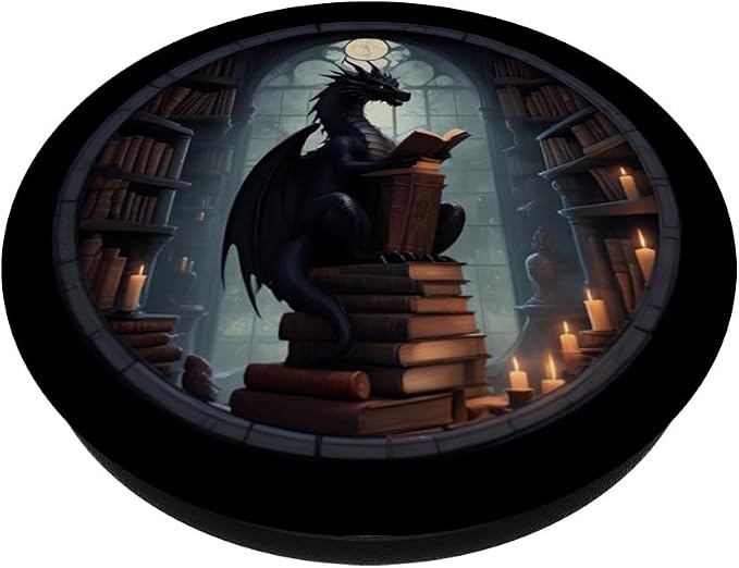 Librarian Dragon Gothic Goth Book Reading Lover PopSockets Adhesive PopGrip