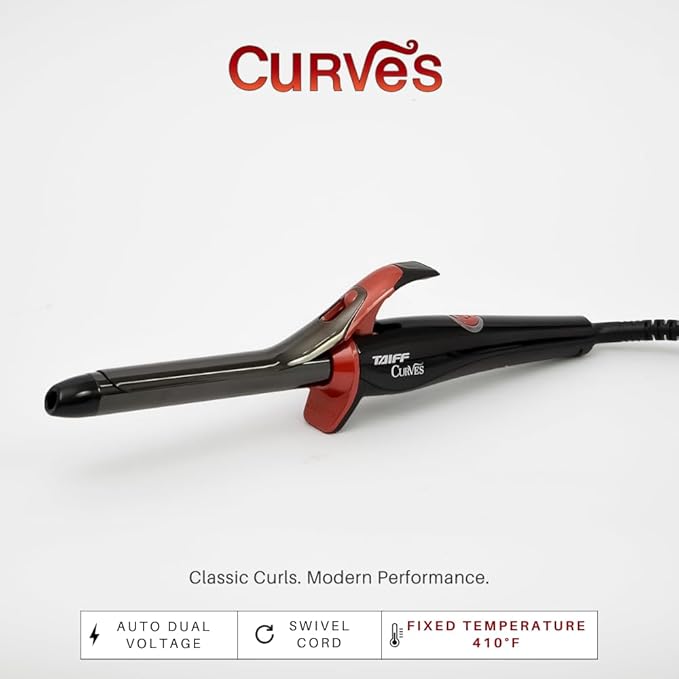 TAIFF Curves Professional Black Titanium Curling Iron – High-Performance Hair Curler & Rizadora para Cabello with Dual Voltage | Fixed Temperature 410°F | 3/4”