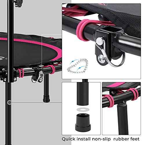 SONGMICS 40 Inches Mini Fitness Trampoline, Fitness Rebounder with Adjustable Handrail, Foldable Trampoline for At-Home Workout, Max. Load 264.6 lb
