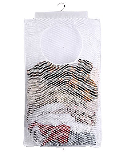 ALYER Breathable Mesh Laundry Hamper,Foldable Hanging Closet Storage Basket,Portable Space Saving Dirty Clothes Bag (White) - color: White