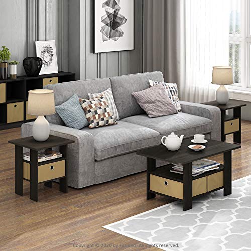 Furinno Andrey Coffee Table, Small Modern Coffee Table with Storage and Bin Drawer, Side Table for Living Room, Bedroom, Home Office, Dark Espresso - color: Dark Espresso/Brown, style: 2 Bin