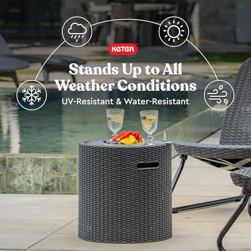Keter Cool Side Table Cooler 3 in 1 Outdoor Patio Table and Ice Chest Storage, Ideal Hot Tub Table, Decor and Outdoor Patio Bar, Portable Bar, Graphite