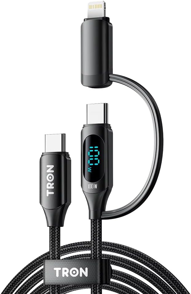 Tron 25W USB-C Power Adapter with 5FT 2-in-1 Digital Display Braided Cable – Fast Charging Solution for Home Office and Travel Use TR69