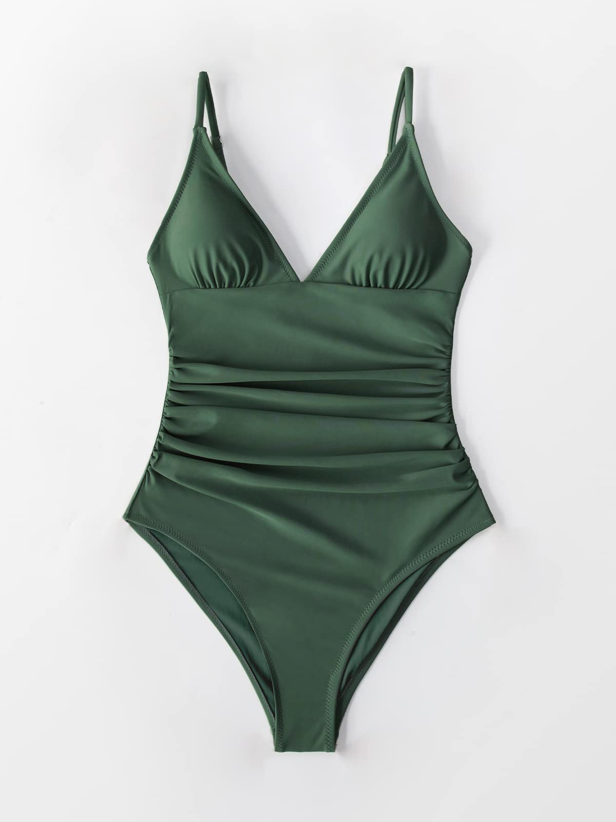CUPSHE Womens Swimwear One Piece Swimsuit Tummy Control V Neck Bathing Suits, Large, Green