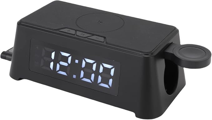 6 in 1 Wireless Charging Station with Alarm Clock Time Temperature Display Wireless Charger for Phone Headphone Smartwatch