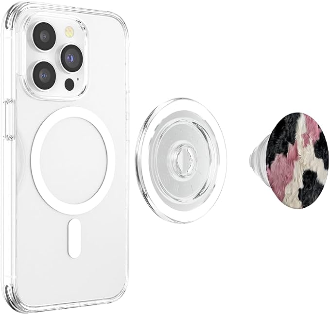 Cow Print Cowhide Pink Cool Moo Farm Animal Lovers PopSockets PopGrip for MagSafe