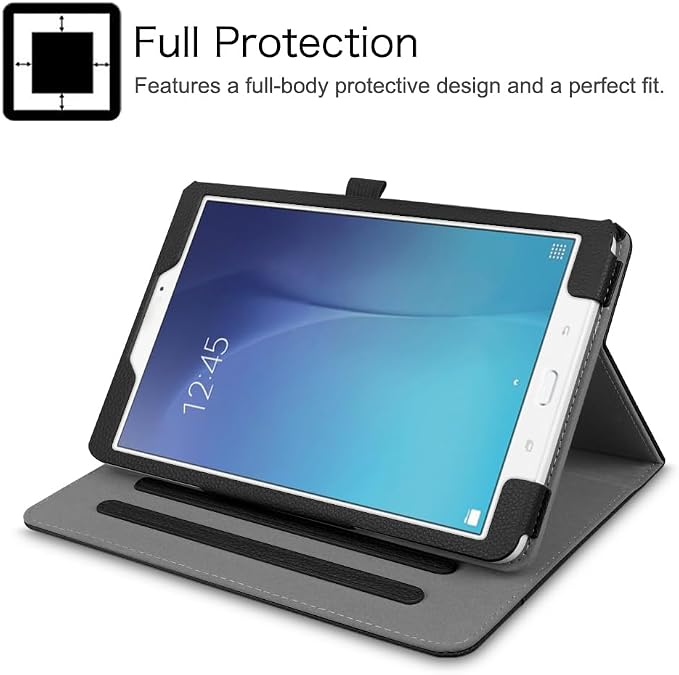 Fintie Multi-Angle Case for Samsung Galaxy Tab E 9.6 2015 Black | Model SM-T560/T561/T565/T567 Front Card Pocket Corner Protection