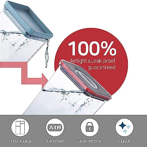 Neoflam Airtight Smart Seal Food Storage Container (Set of 3) | Crystal Clear Body | Modular, Stackable, Nestable Design | Easy to Clean, BPA Free (2.7L, Rectangular)