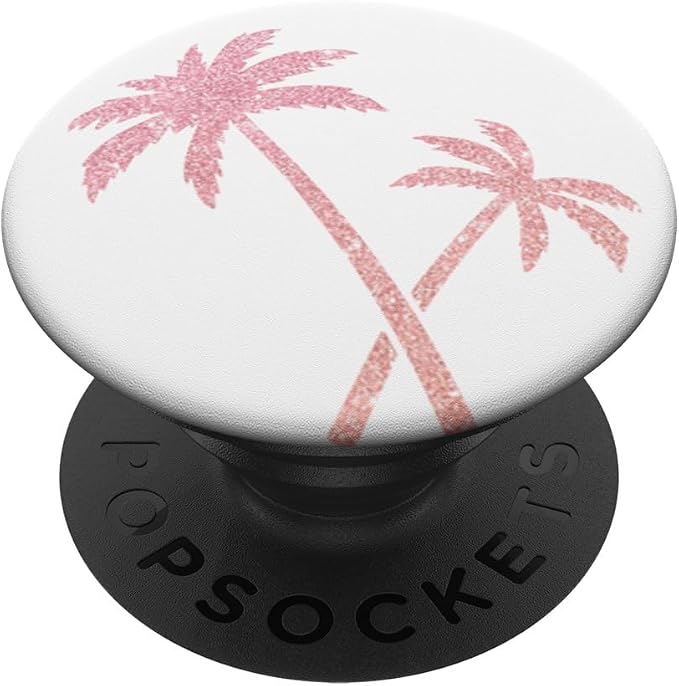 Cute Pink Palm Tree Rose Design Pop Up on White PopSockets Adhesive PopGrip