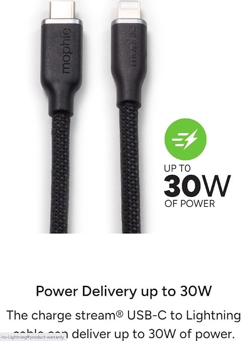Mophie Charge Stream USB-C to USB-C 3m/10ft Cable - 60W Power Delivery Enduraflex Silicone Ultra-Durable Braided Design for Everyday Use