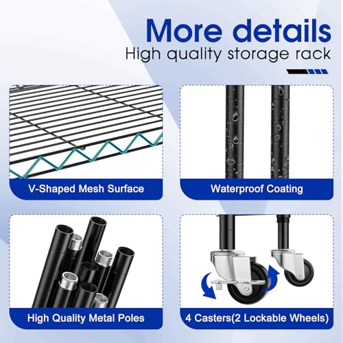 Adjustable 6-Tier Heavy Duty Wire Shelving Rack, 14" D x 24" W x 71" H Storage Shelves with Wheels, 750 lbs Capacity Rolling Metal Shelving for Garage, Pantry, Kitchen, Closet - color: 1