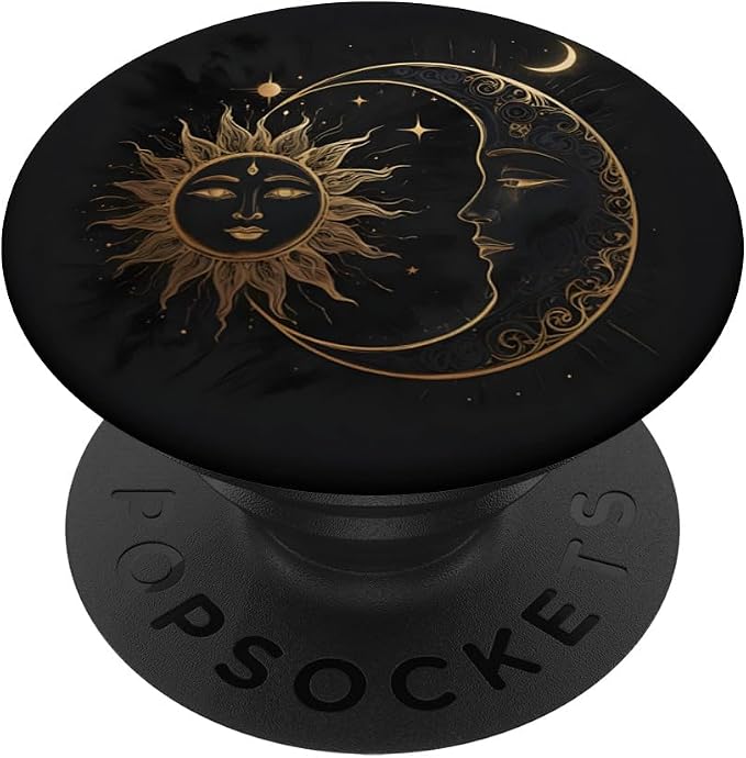 Black Night Sun Moon Star PopSockets PopGrip for MagSafe