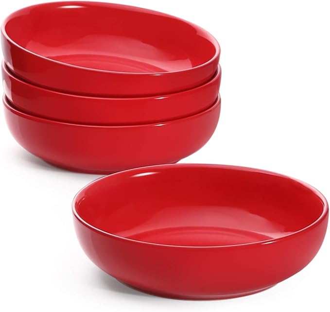 LE TAUCI Pasta Bowls 45 oz, Salad Bowls Set for Serving Soup, Pasta, Noodle, Dinner, Large Kitchen Bowl Plates, Microwave Safe - 8.5 Inch, Set of 4, Red