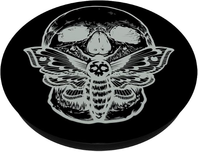 Wicca Pagan Symbol White Skull Moth Occult Gift Black Base PopSockets Adhesive PopGrip