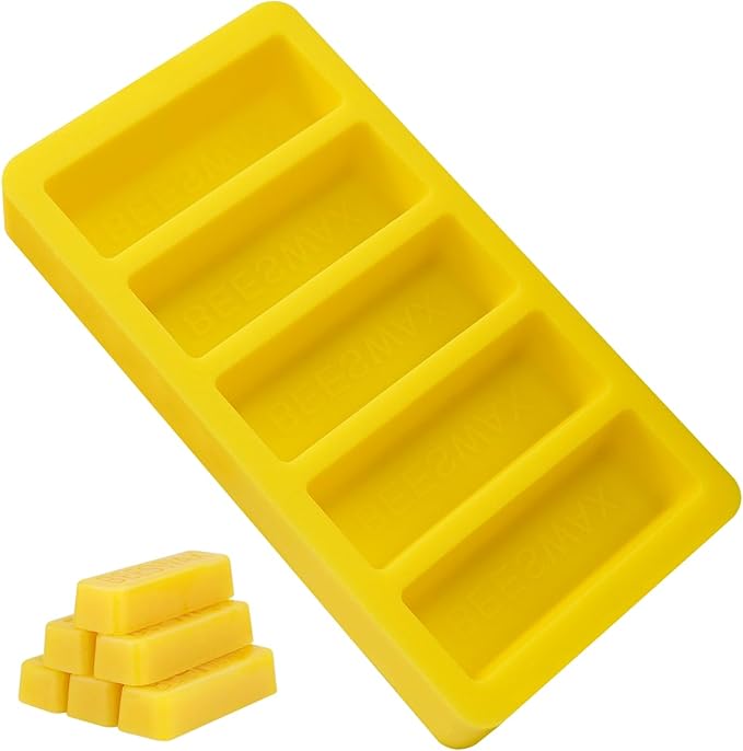 Silicone Beeswax Mold, Makes 5 x 1 OZ Wax Bars with The Word Beeswax Embossed, Reusable Beeswax Bar Mold, Reusable, Easy Release, Reusable Silicone Molds for DIY Soap, Candle, Wax Block Crafting