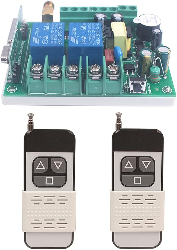 Motor Wireless Remote Control Switch AC 85V 110V 220V 250V 10A High Power Door Electric Curtain Remote Forwards Reverse, Wide Voltage 85V-250V 433MHz RF Remote Control Relay ON/OFF (2X Control 433MHz)