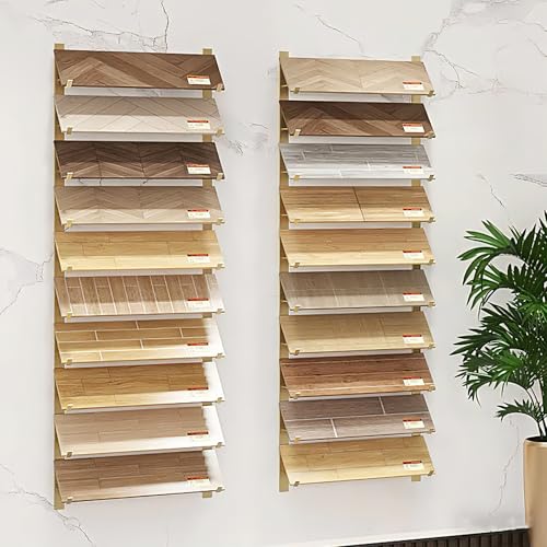 Wall Mounted Floor Tile Storage Rack, 10-Layer Porcelain Sample Display Stand, 55.1in/140cm High Multi Row Ceramic Stone Show Shelf, Card Slot Depth 8.1in/20.5cm (Gold) - color: Gold