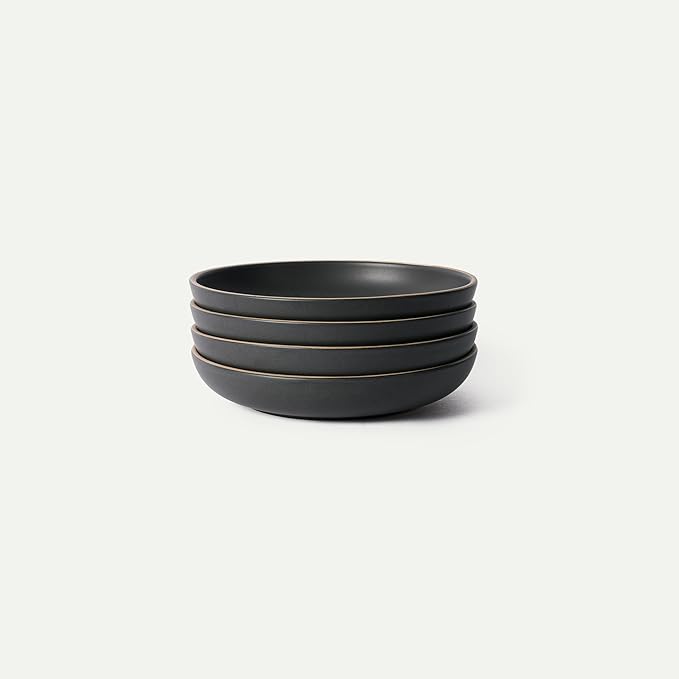 MORA Medium Dishes Set of 4, 30oz Ceramic Pottery Pasta Plate/Wide Bowls - Microwave, Oven and Dishwasher Safe - Liquorice