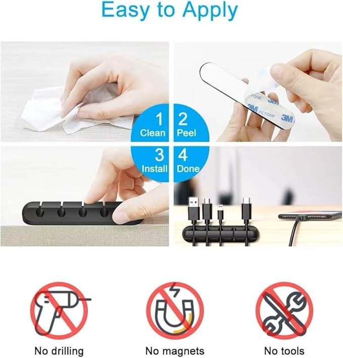 Oakridge™ Cable Organizer Clips with Strong 3M Adhesive – Silicone Desk & Car Wire Holders for USB, Charger Cables & Earphones – Multi-Slot (7-5-3-3-1)